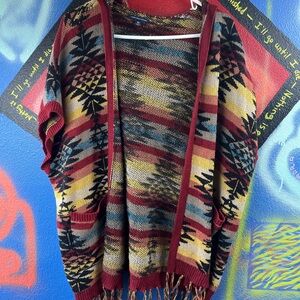 American Eagle Outfitters Red and Yellow Patterned Poncho